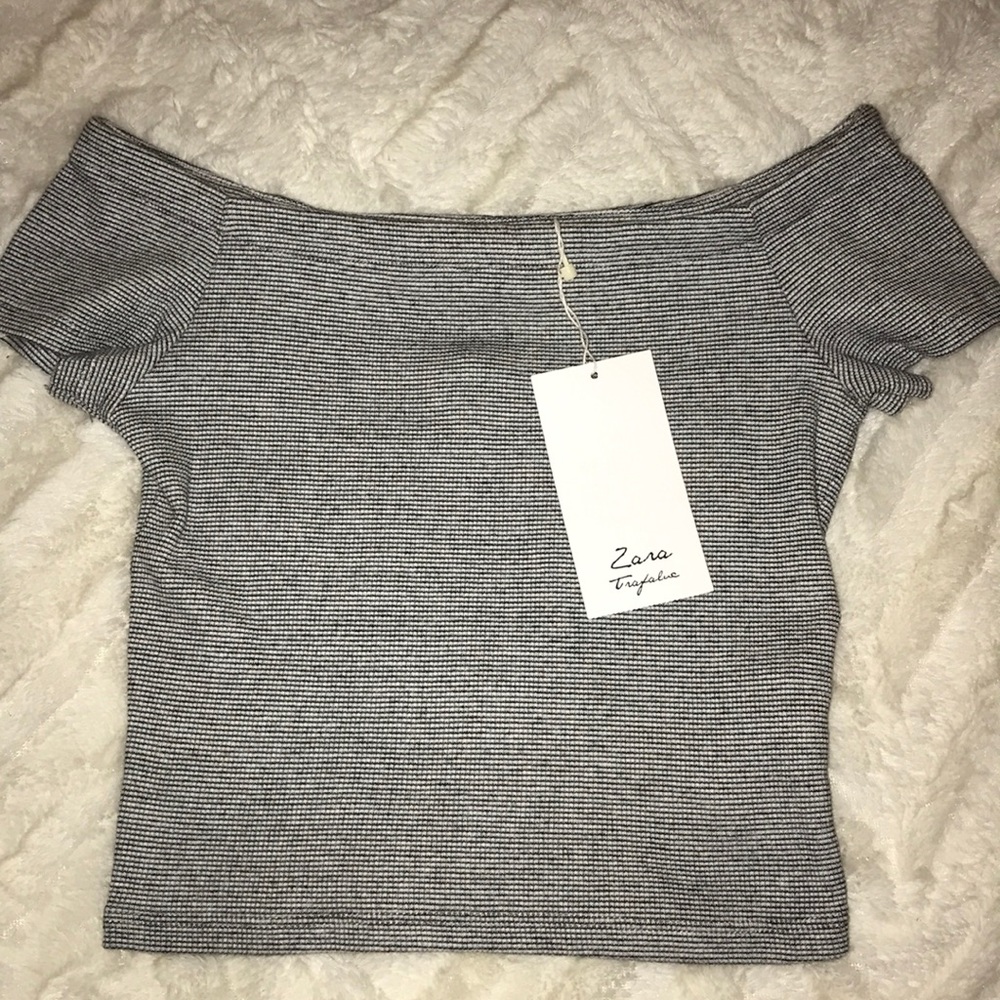 ZARA Black and White Off the Shoulder Shirt